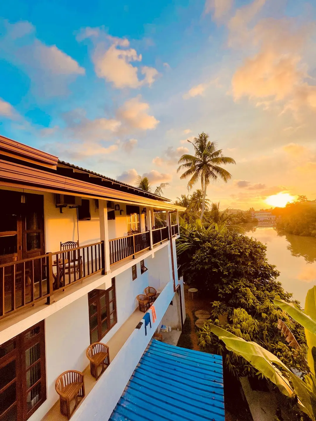 Villa at sunset over the river